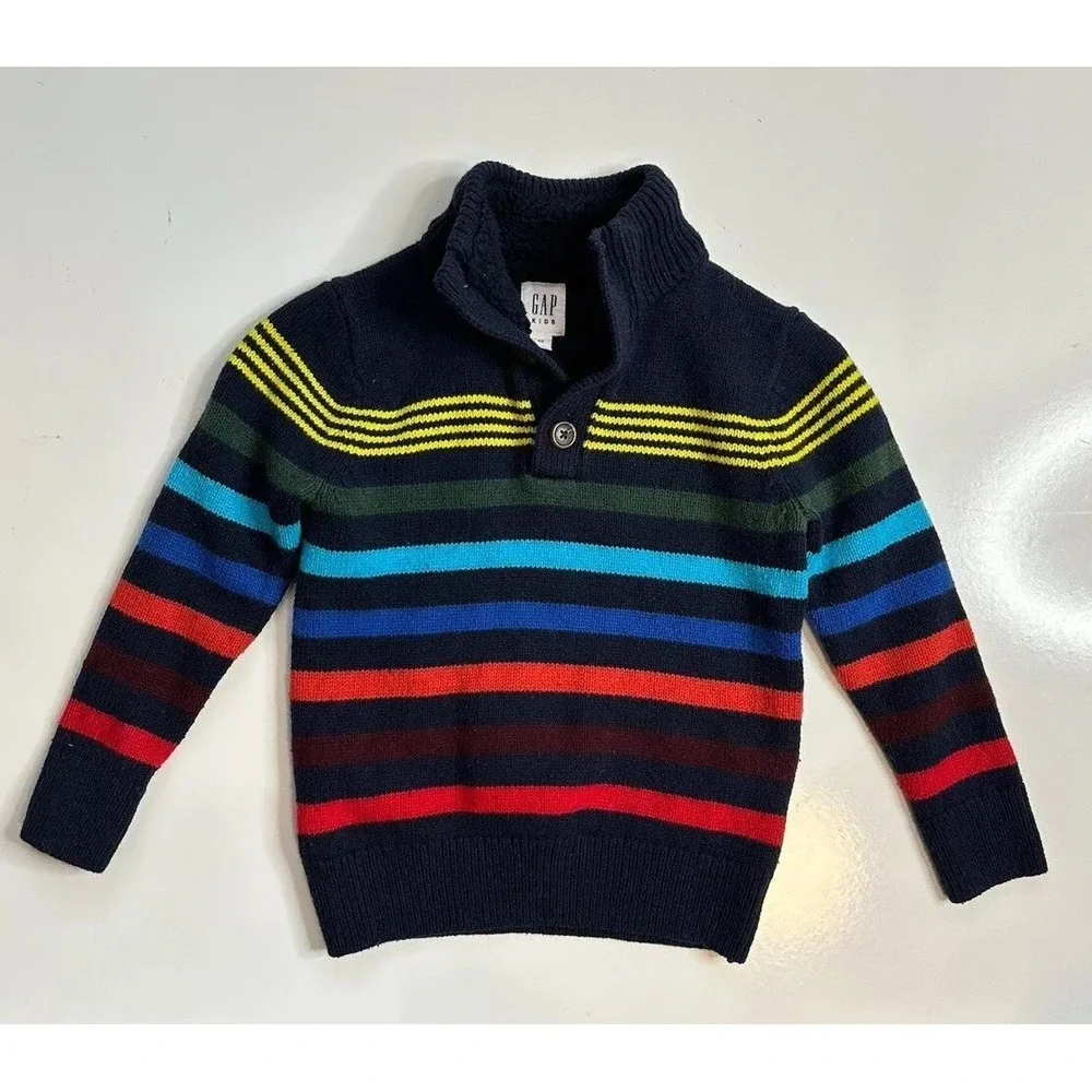 GAP Kids Boys Navy Blue Striped Button Neck Sweater / Boys Size XS‎